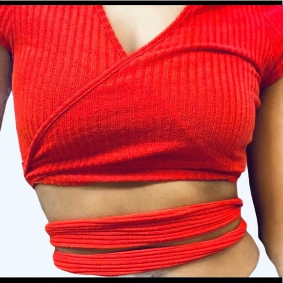 SHEIN Tops - SHEIN Red Ribbed Wrap Sweater Top - Juniors Medium